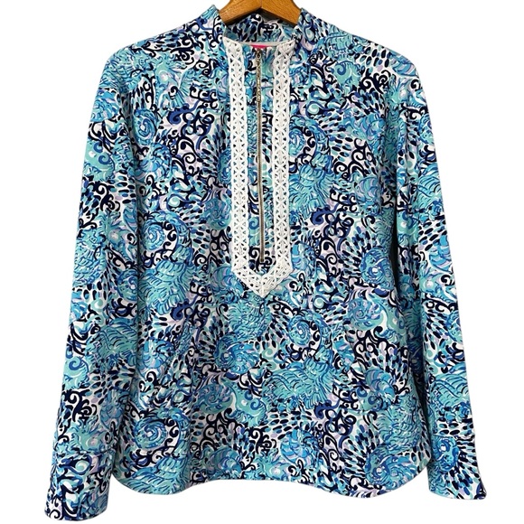 Lilly Pulitzer Janie Popover in Light Aqua Spritz Quarter Zip Size M Coastal - Picture 1 of 12